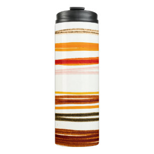 White Lines Pattern. Geometric Stripes Ink Drawing Thermal Tumbler
