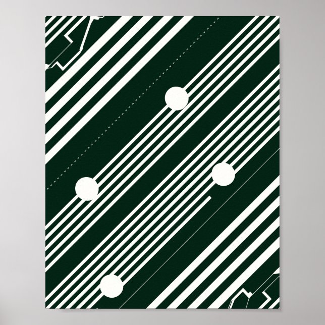 White Lines with Circles on Black Background Poster (Front)