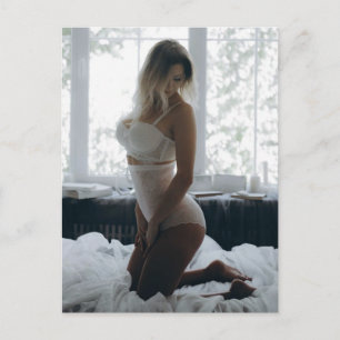 White Lingerie Stunning Blonde photo postcard