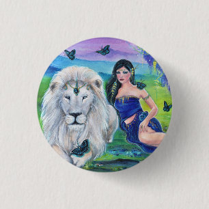 White lion and princess by Renee Lavoie 3 Cm Round Badge
