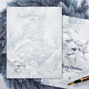 White Lion & Cub on Ice - Holiday Stationery Paper Custom Letterhead