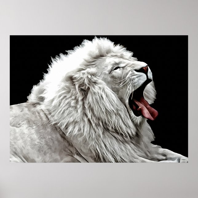 White lion head jungle animals digital abstract  poster (Front)