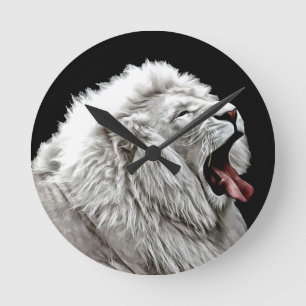 White lion head jungle animals digital abstract round clock