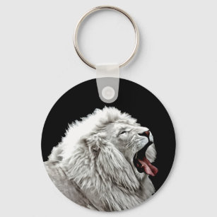 White lion head jungle animals digital art  key ring
