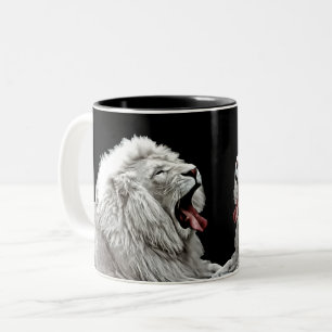 White lion head jungle animals digital art Two-Tone coffee mug