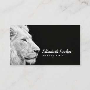 White Lion in Profile – Monochrome Majesty Against Business Card