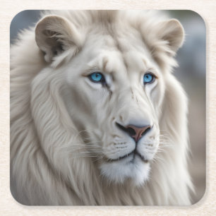 White Lion Square Paper Coaster