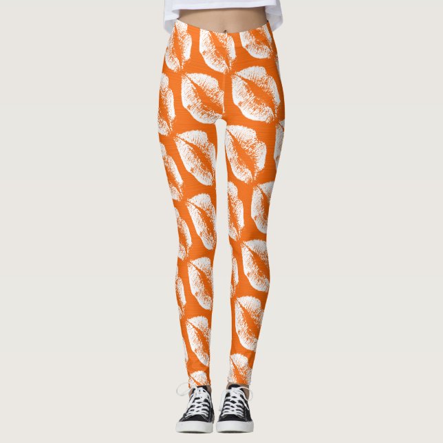 White Lips Modern Orange Leggings (Front)