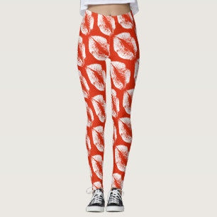 White Lips Modern Orange Red Leggings