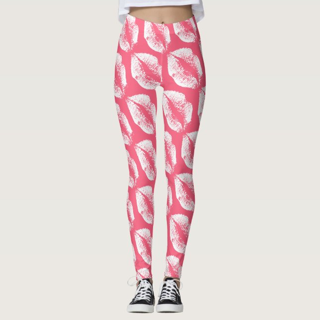 White Lips Modern Pink Leggings (Front)