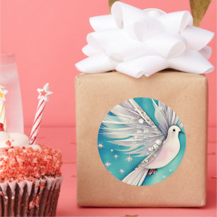 White little dove with ethereal wings classic round sticker