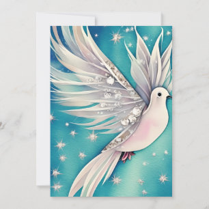 White little dove with ethereal wings holiday card