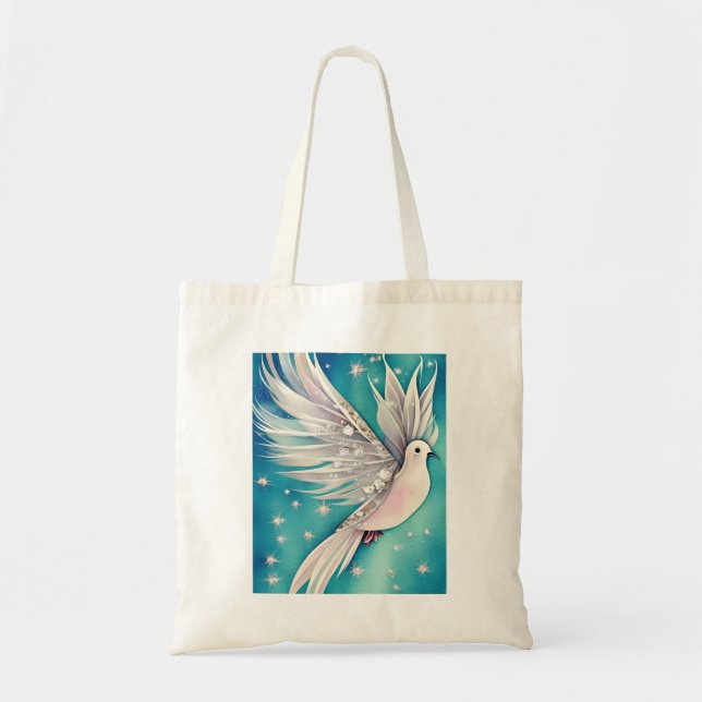 White little dove with ethereal wings  tote bag (Front)