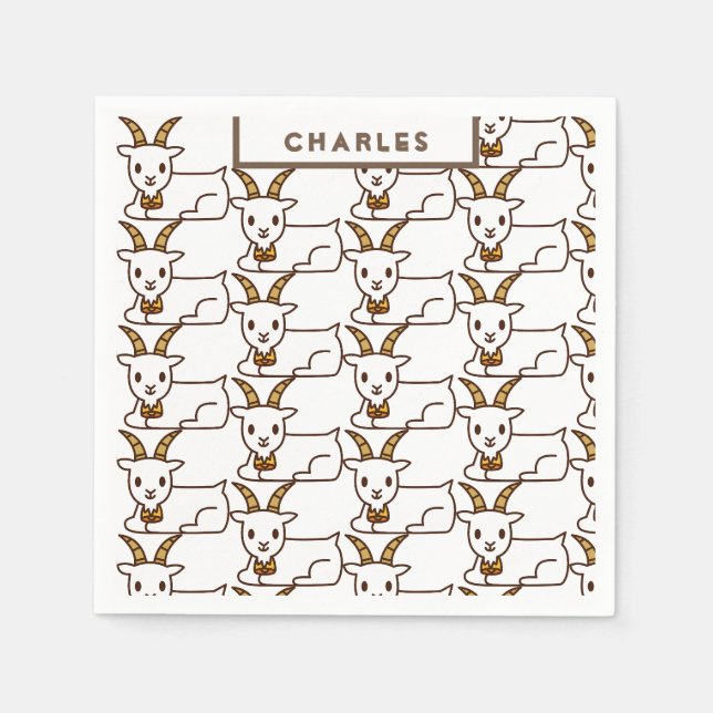 White Little Goat Personalised Napkin (Front)