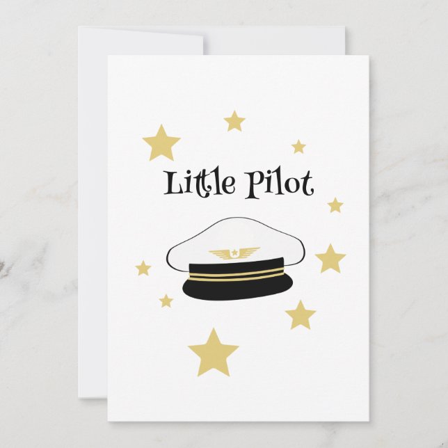 White little pilot hat, gold stars, invitation (Front)