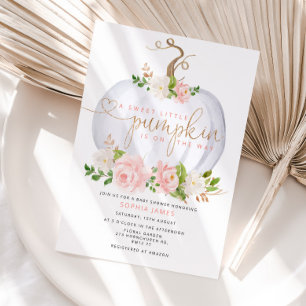 White Little pumpkin is on the way baby shower  Invitation