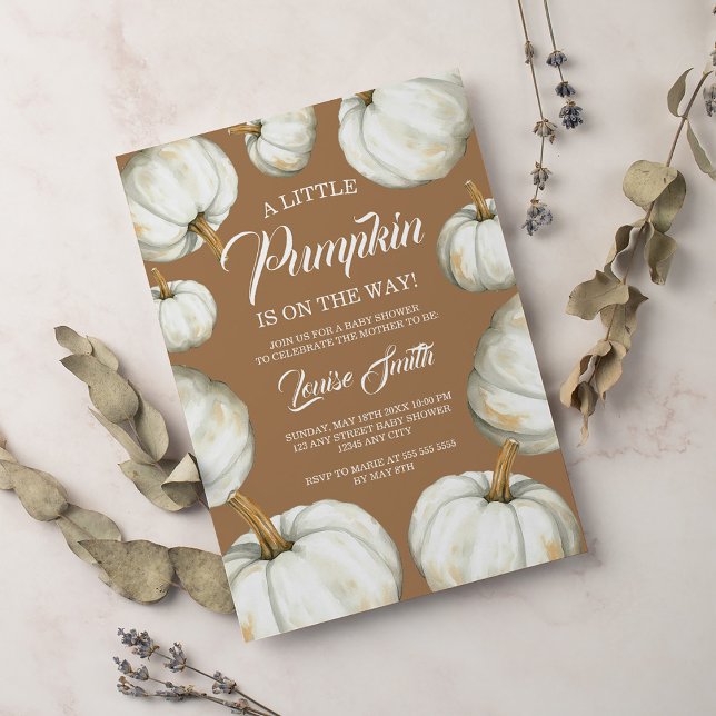 White Little pumpkin kraft fall baby shower Invitation (Creator Uploaded)