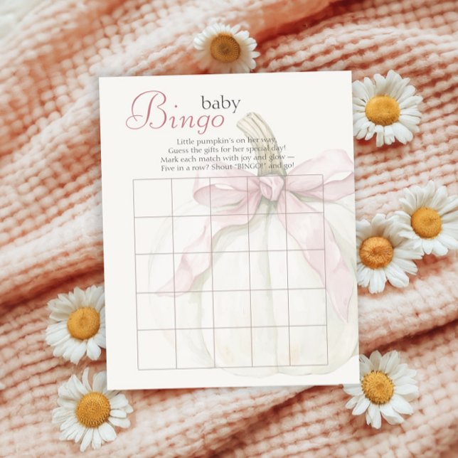 White Little Pumpkin Pink Bow Baby Shower Bingo (Creator Uploaded)