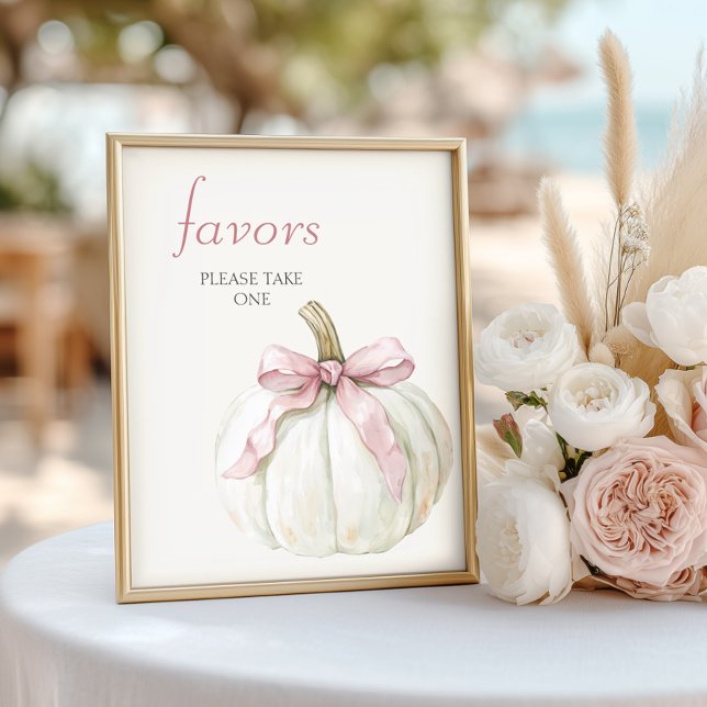 White Little Pumpkin Pink Bow Baby Shower Favours Poster (Creator Uploaded)