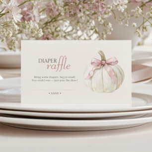 White Little Pumpkin Pink Bow Girl Diaper Raffle Enclosure Card