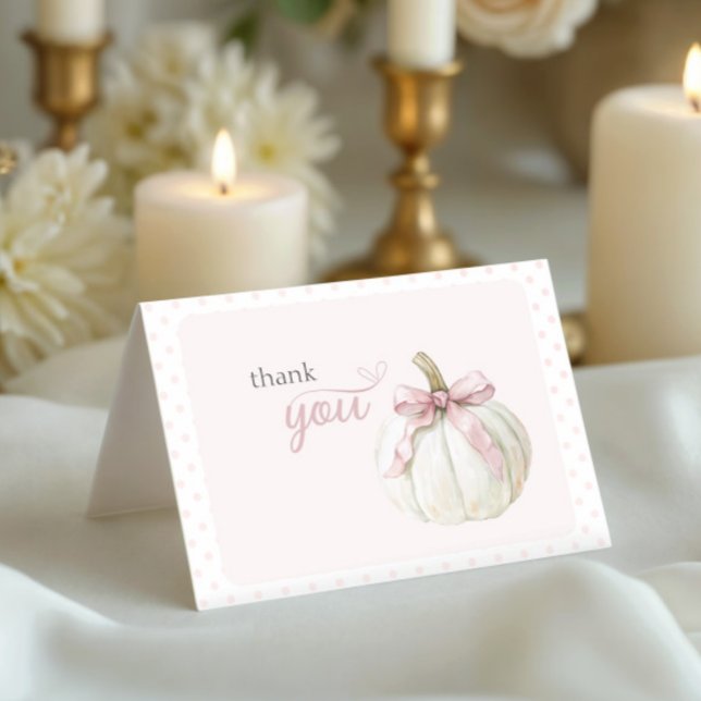 White Little Pumpkin Pink Polka Dots Thank You Card (Creator Uploaded)