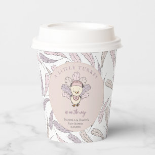 White Little Turkey Feathers Fall Girl Baby Shower Paper Cups