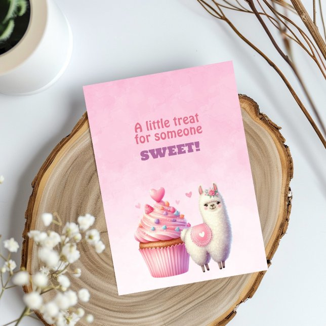 White Llama Big Pink Cupcake Valentine Sweet  Holiday Card (Creator Uploaded)