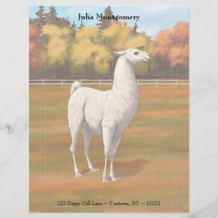White Llama in Autumn Farm Pasture Custom Letterhead