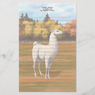 White Llama in Autumn Farm Pasture Stationery