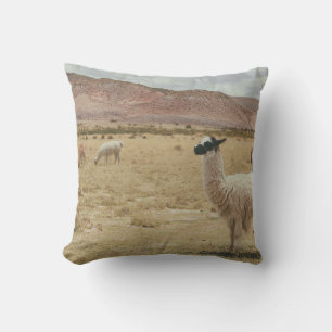 WHITE LLAMA ON BROWN GRASS CUSHION