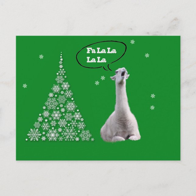 White Llama Sings Christmas Carol:Fa LaLaLa Lama Holiday Postcard (Front)