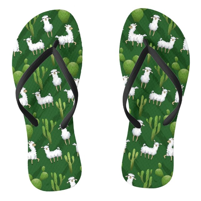 White Llamas in a Field of Cactus Jandals (Footbed)