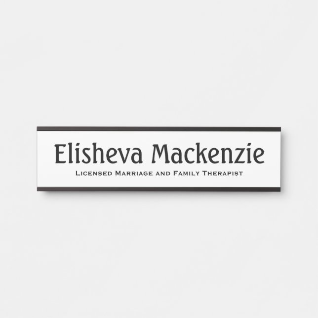 White LMFT Therapist Office Door Sign Name Plate (Front)