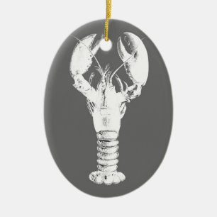White Lobster on Grey / Grey Ceramic Tree Decoration