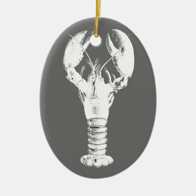 White Lobster on Grey / Grey Ceramic Tree Decoration (Front)
