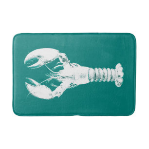 White Lobster on Turquoise / Teal Bath Mat