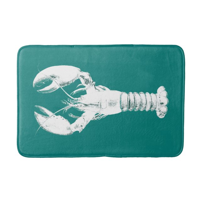 White Lobster on Turquoise / Teal Bath Mat (Front)