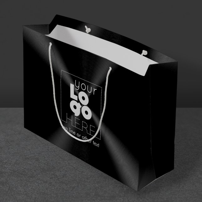 White Logo on Modern Radial Brushed Black Metal Large Gift Bag (Creator Uploaded)