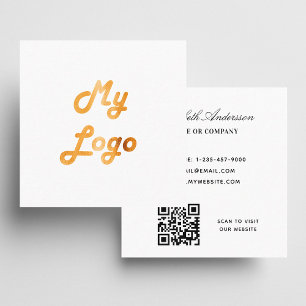 White logo QR code minimalist Square Business Card