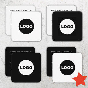 White Logo Social Media Simple Clean Square Business Card