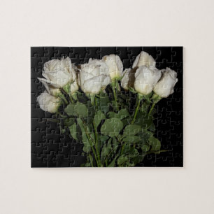 White Long-Stemmed Roses in Vase Jigsaw Puzzle