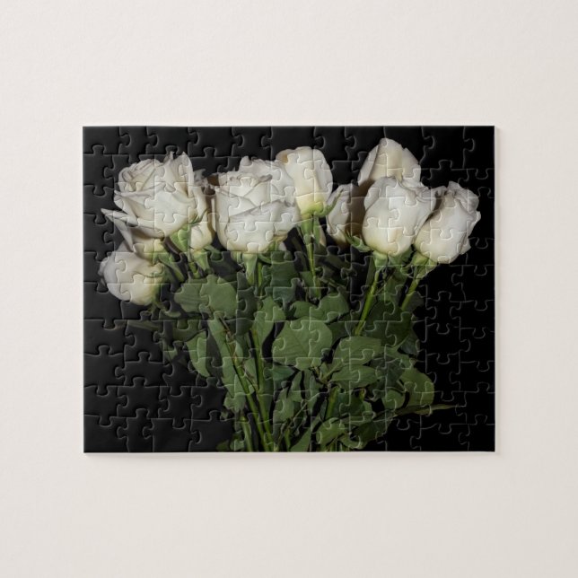 White Long-Stemmed Roses in Vase Jigsaw Puzzle (Horizontal)