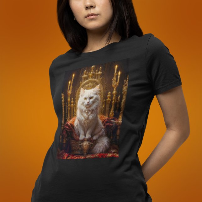 White Longhaired Cat Surrounded by Gold Ornament T-Shirt (Creator Uploaded)