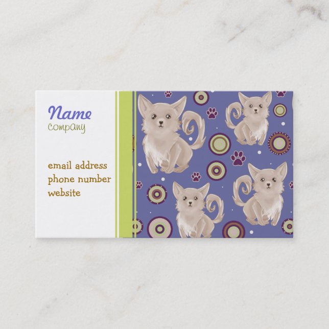 White Longhaired Chihuahua Pattern Business Card (Front)