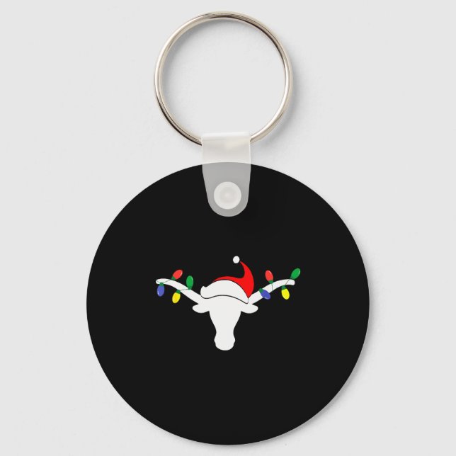 White Longhorn Christmas Lights Santa Hat Horn Ant Key Ring (Front)