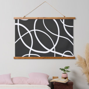 White Loops Against Black Background Hanging Tapestry