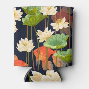 White lotus, fish: seamless pattern. can cooler