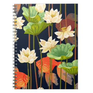 White lotus, fish: seamless pattern. notebook