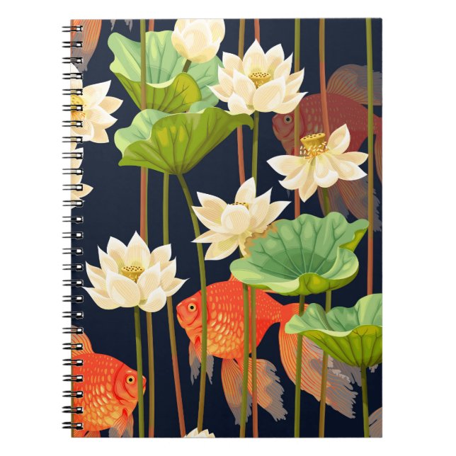 White lotus, fish: seamless pattern. notebook (Front)