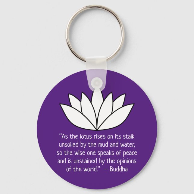 White Lotus Flower and Buddha Quote Key Ring (Front)